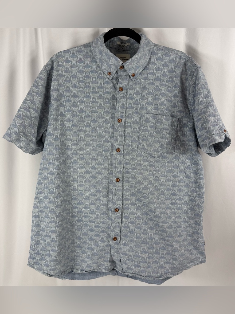 Ben Sherman Men’s Button Down Short Sleeve Shirt Size XXL EUC Blue Print White
